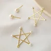 Pretty Fashionable Gold Plated Five-pointed Star with Pearl Decoration Stud Earring Jewelry