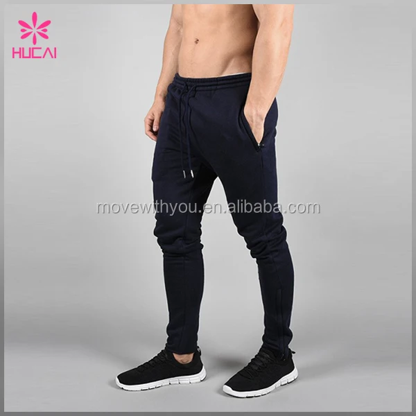 

Wholesale Gym Clothing Pants Cotton Spandex Tapered Mens Joggers With Bottom Zipper, Black ( can do as your require)