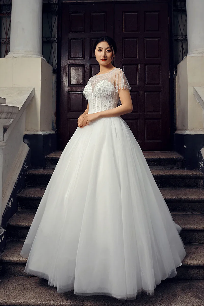 jancember rsm66554 真正的 a 线甜心花边短袖复古蕾丝简单的白色婚纱