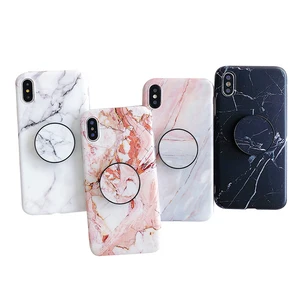 Marble Silicone TPU Phone Case Finger Stand iPhone