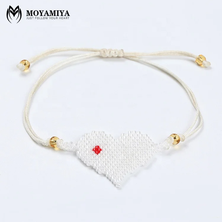 

MI-B180039C moyamiya miyuki heart beaded trim beaded bracelet with charm, As picture or customized