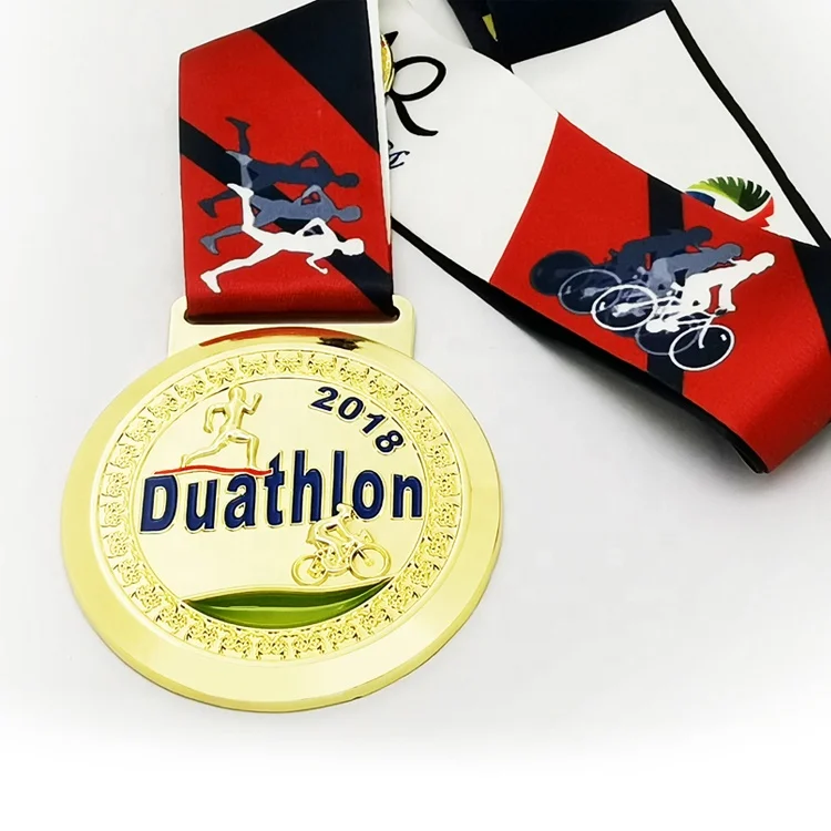 
Oneway Wholesale Fashion Design 3D Metal Sports Medal Custom Duathlon Triathlon Finisher Gold Award Medal and Trophies 