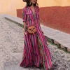 Bohemian 2019 Sexy Deep V Neck Colorful Stripe Rainbow Chiffon Slit long rainbow Dress for Women