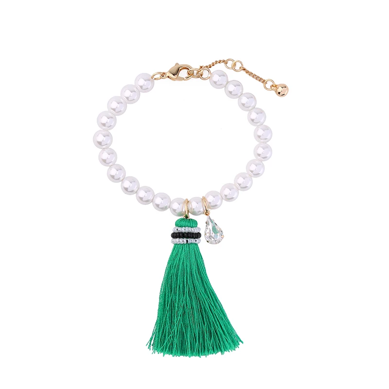 

sl00374b Wholesale Green Tassel Jewelry Factory Gold Plated Handmade Women Pearl Bracelet