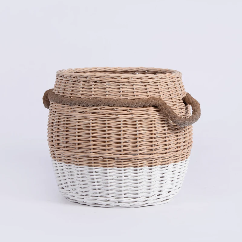 Jute Rope Large Round Belly Woven Rattan Garden Plant Storage Bin