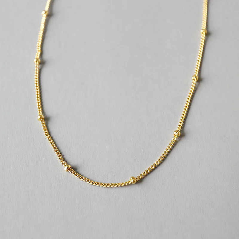 Korean style Interval small bead short clavicle chains necklace real gold plated Sterling silver choker