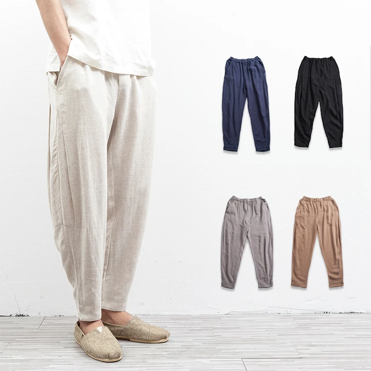 

Men elastic waist casual loose trousers linen cotton harem pants, Custom color