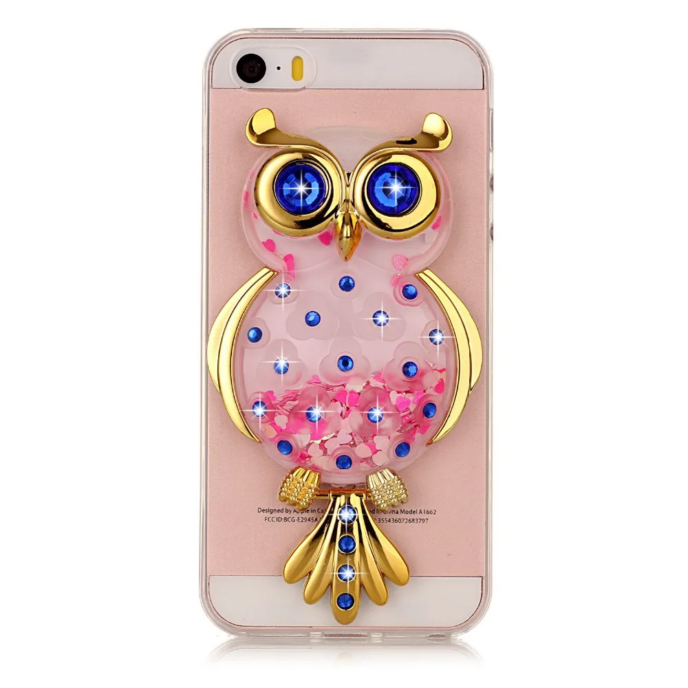 

Owl Holder Glitter Star Flowing Water Liquid Case For Iphone 4/5/6/7/6P/7P Transparent Clear Golden Covers Phone Cases, 8 different colors,can mix