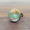 Wholesale Antique brass plated alloy World Map Art Glass Dome Planet Earth picture adjustable Rings