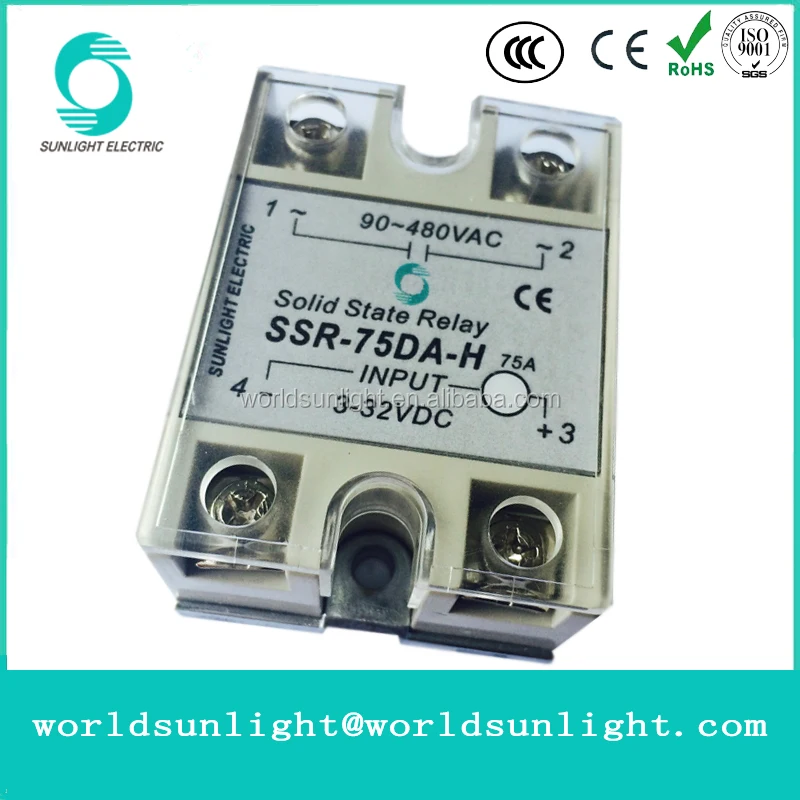 SSR-75DA-H 75A 3-32VDC input 90-480VAC output single phase dc to ac dc-ac ssr solid state relay