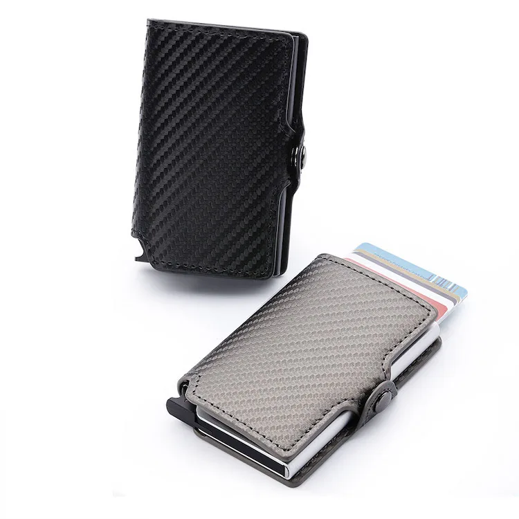 

Carbon fiber Minimalist Card Case Holder Leather Slim Security Metal Pop Up wallet carbon fiber rfid wallet for men