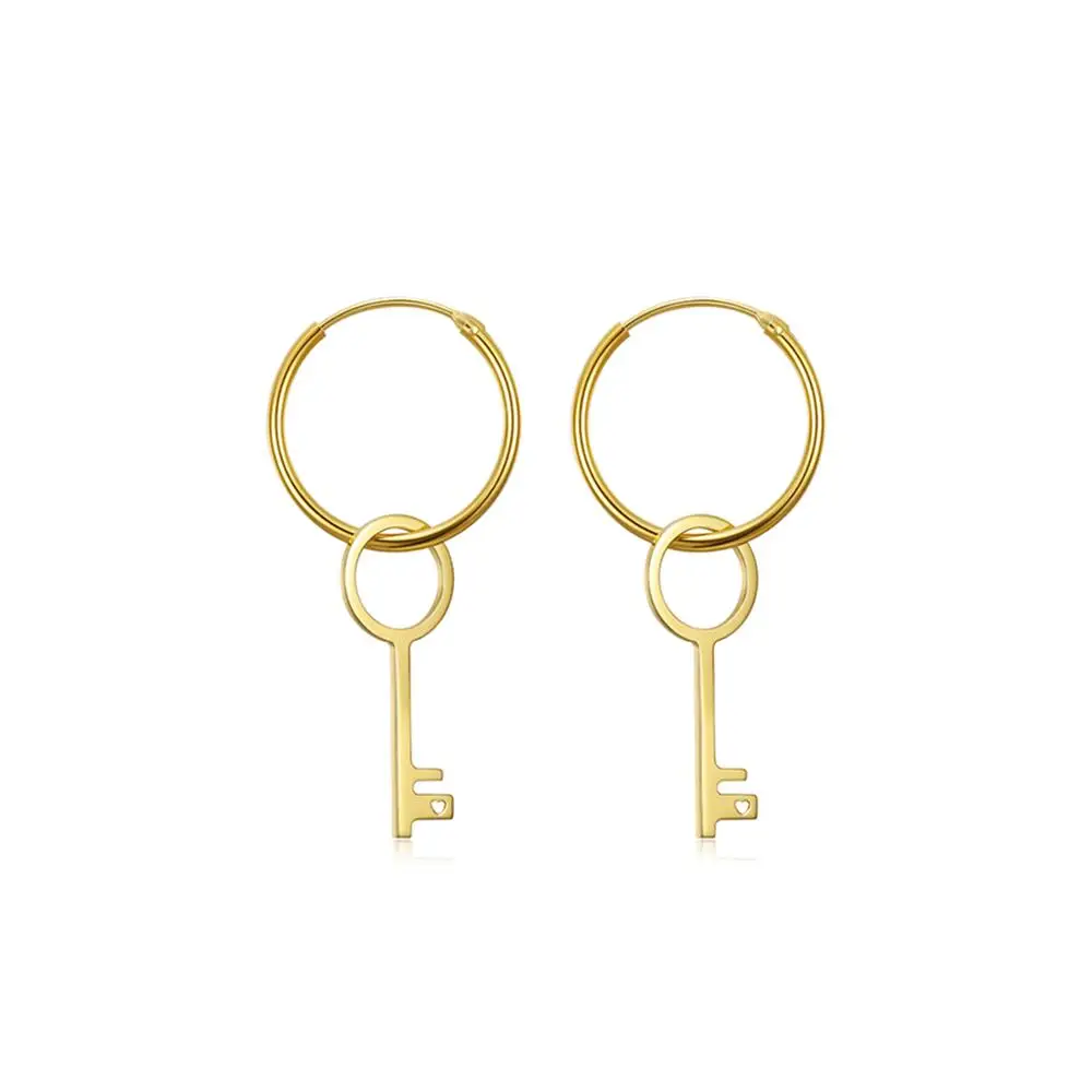 

Charm14k gold jewelry keys drop hoop huggies minimalist earrings