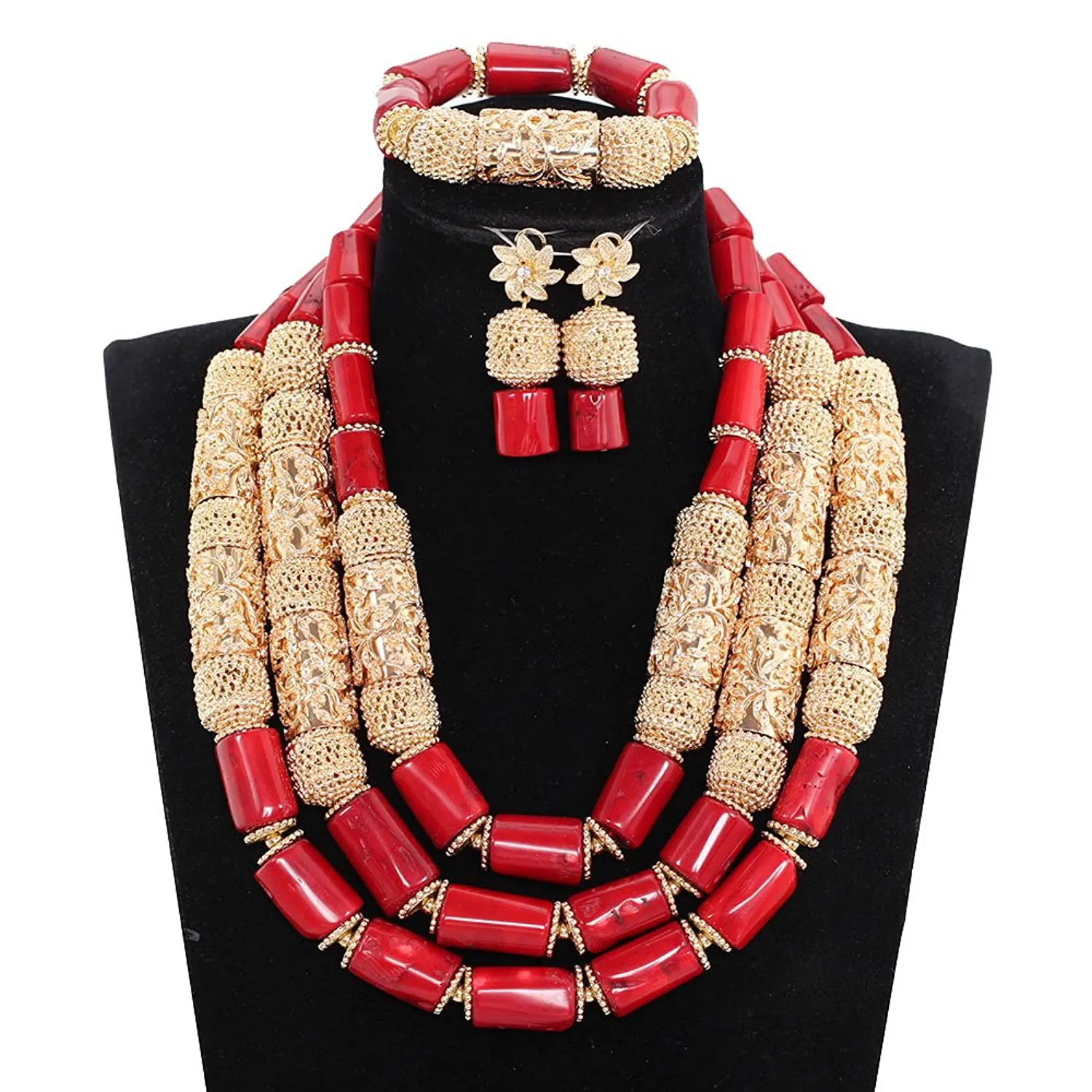 Africanbeads 6mm 8Rows African Crystal Beads Jewelry Statement Necklace Bridal Jewelry Set