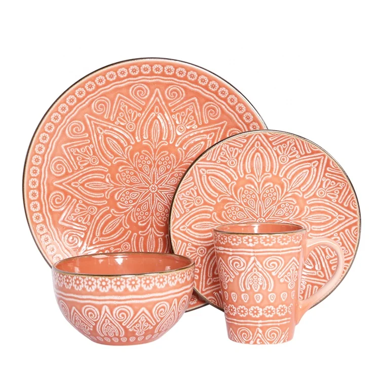 

SETS 4 TRENDY LIGHTWEIGHT AND REACTIVE DINNERWARE, Red,yellow,green,blue,green,purple,beige,brown,gray,black,white,etc.
