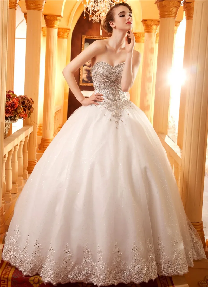 WDS-1021 Luxury Crystals Long Train Ball Gown Wedding Dresses