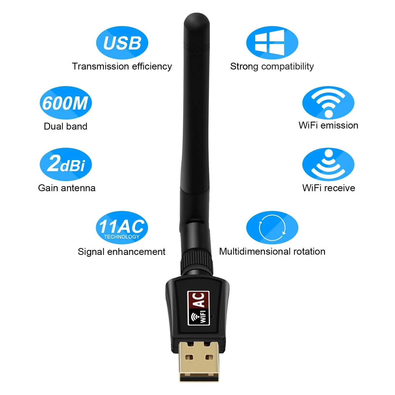 Usb Wifi Network Wlan Adapter Stick Dongle With Antenna 802.11ac 600 ...