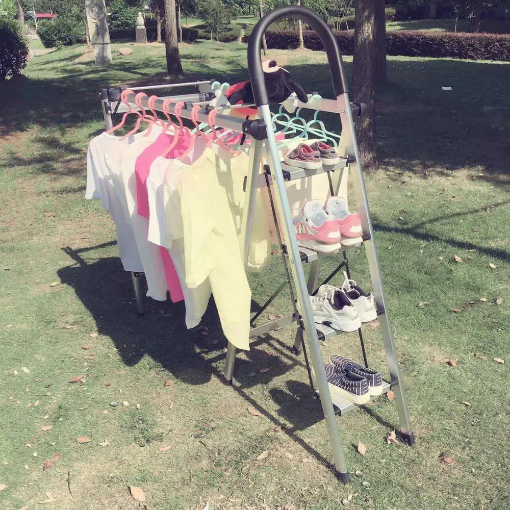 Fold Up And Easy To Store Household Aluminum Step Ladder With Clothes Rack And Handrail Buy