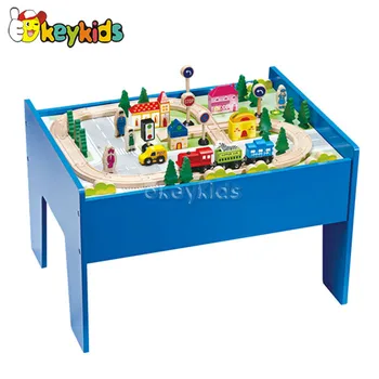 wooden train set and table