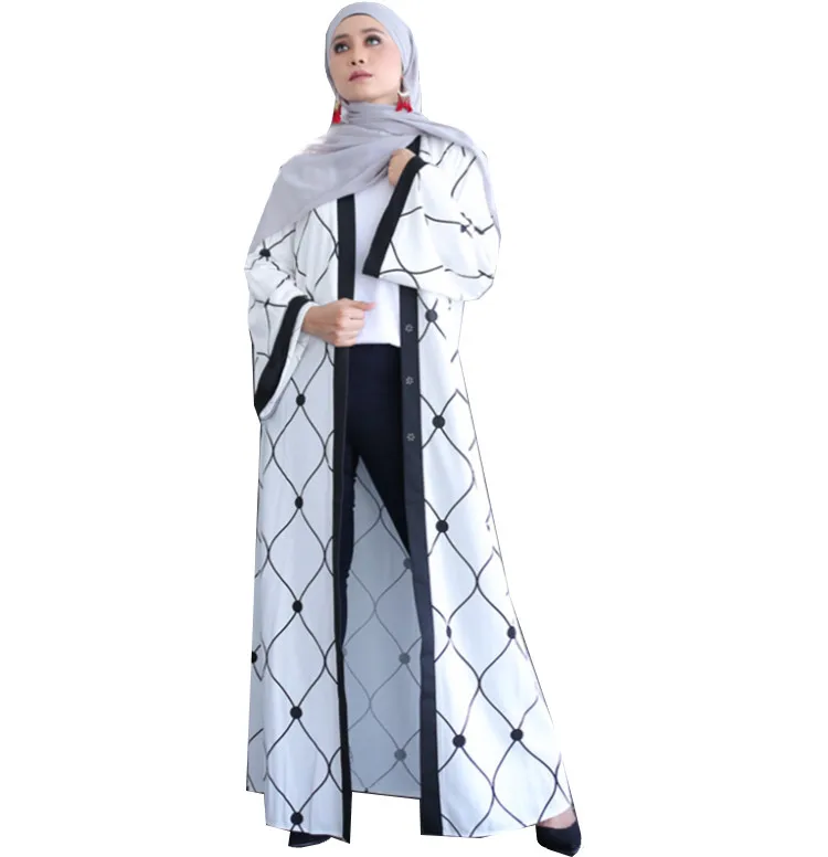 

2017 new beautiful modern white knit cotton muslim abaya for women