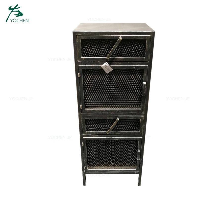 Industrial Style Narrow Metal Tall Storage Cabinet With Drawers