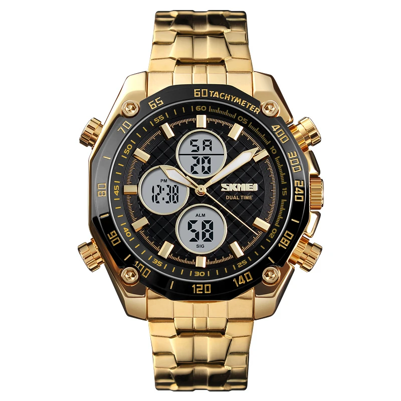 

Hot Skmei 1302 dual time analog luxury goods gold watch for men
