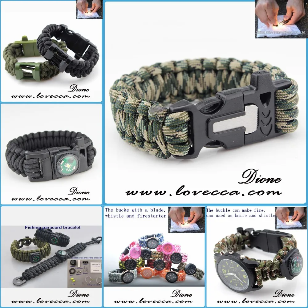480 Paracord Rope Survival Watch Bracelet With Compass& Firestarter