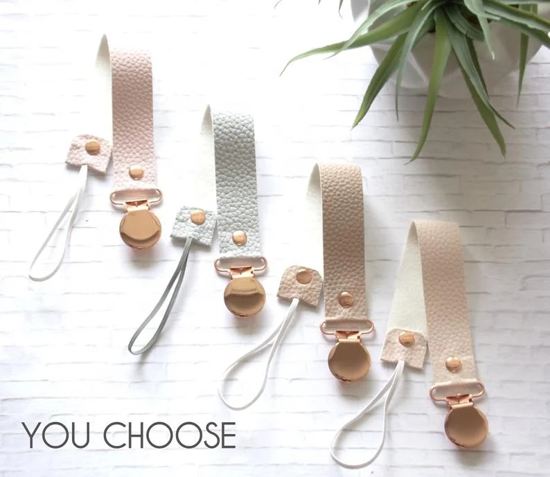 

Baby Holder ChainPacifier Clip /Dummy Clips Baby Pacifier Clip/Colorful Leather Pacifier Clip