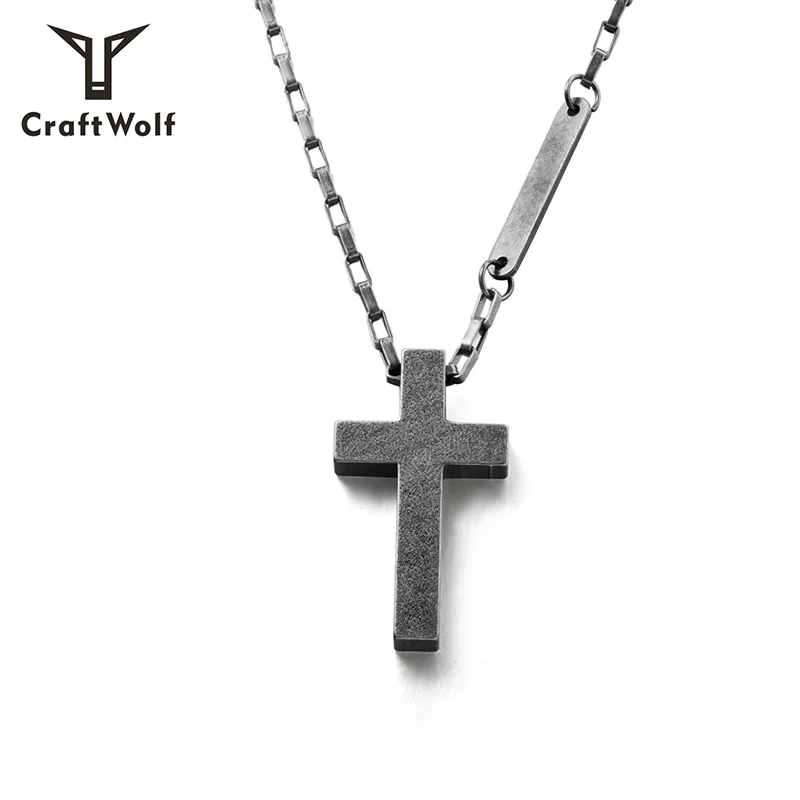 

Craft Wolf custom fashion Jewelry 2020 316L Stainless Steel engraved cross pendant chain Necklace for men women, Vintage silver