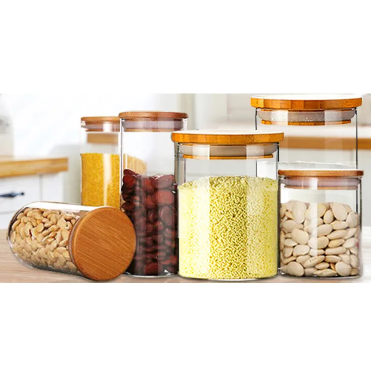 

Housewares Borosilicate Glass Material Storage Bottles Jars With Wooden Lid, Transparent color / clear color