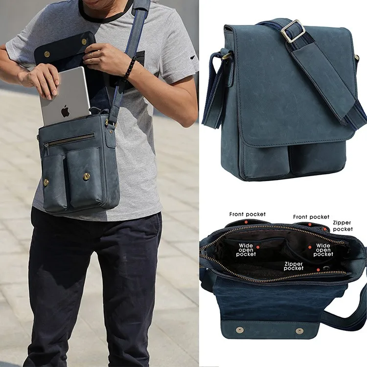 Oem Custom Color Blue Vintage Messenger Bag Japanese Style Genuine