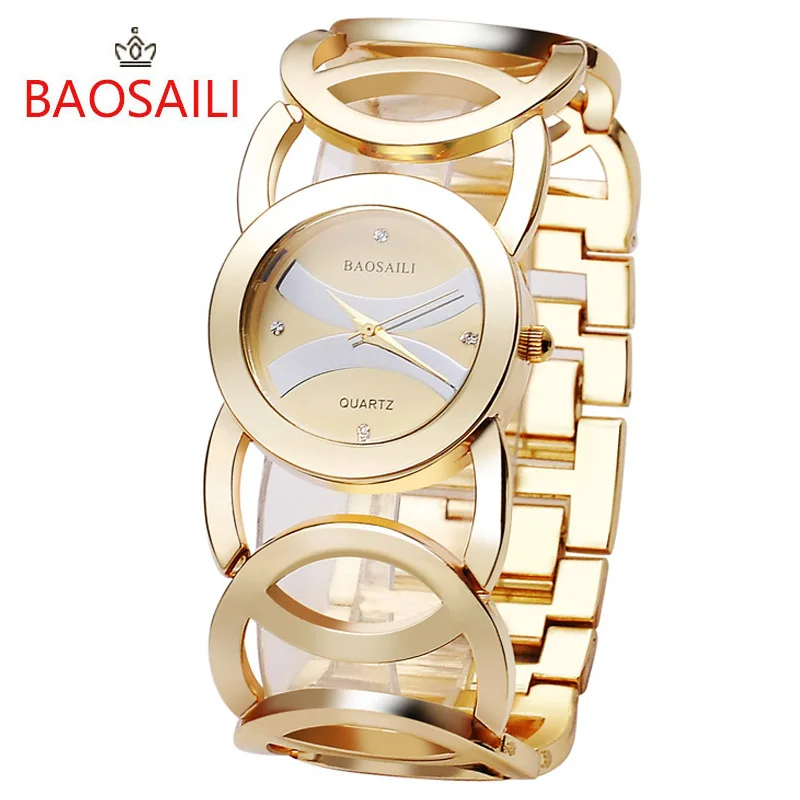 

Watch Women BAOSAILI Fashion Brand Rounded Design Dial Stainless Steel Band Japan Quartz Movement Ladies Dress Watches, Gold silver