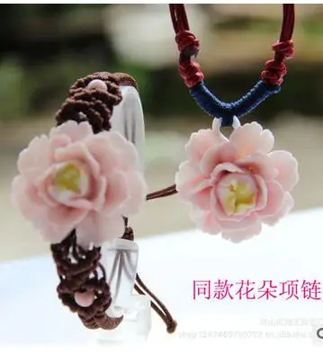 

Summer Bohemia Handmade Woven Ceramic Jewelry Women Hot-selling Fashion Bracelet 2017 Wax Rope Chain with Flower