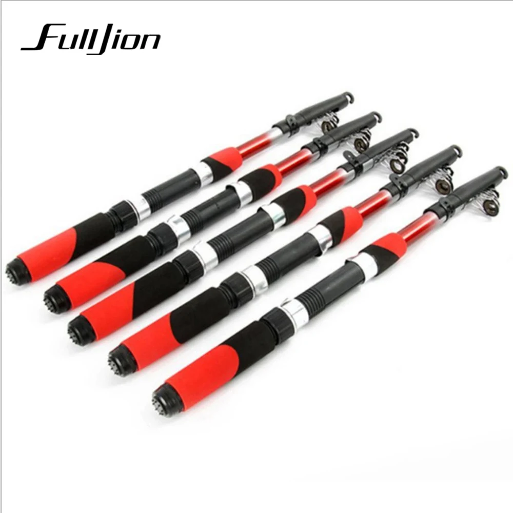 Fulljion Carbon Fiber Telescopic Fishing Rod Portable Retractable Travel Spinning Sea Boat Saltwater, Black+red