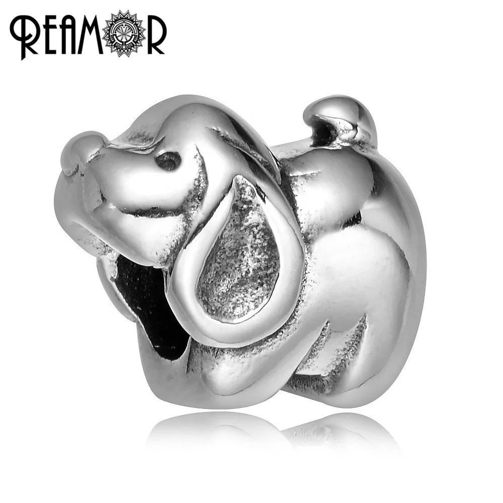 

REAMOR High Polished Cartoon Dog 316l Stainless Steel 18k Gold European Animal Bead Charms Fit Pan Style Bracelet Jewelry Making
