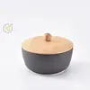 King Style Modern Flat Shape Large Kitchen Food Container Ceramic Bin Pickle Jar Storage Box with Wooden Lid