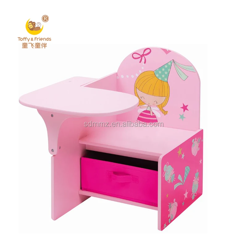 2 In 1 Kids Wooden Chair Desk Combination With Fabric Storage Bin