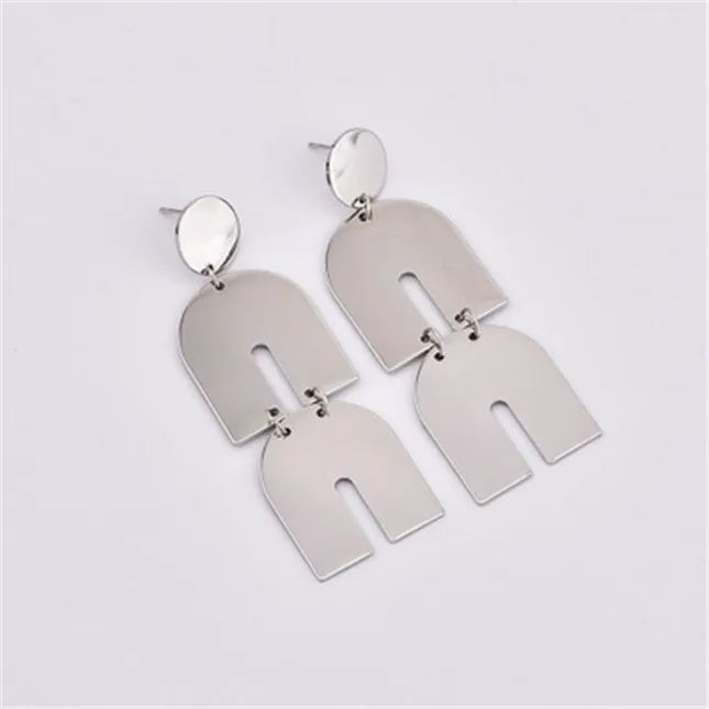 

Fashionable jewelry U shaped geometric drop earrings for women dress accessories, Gold/silver