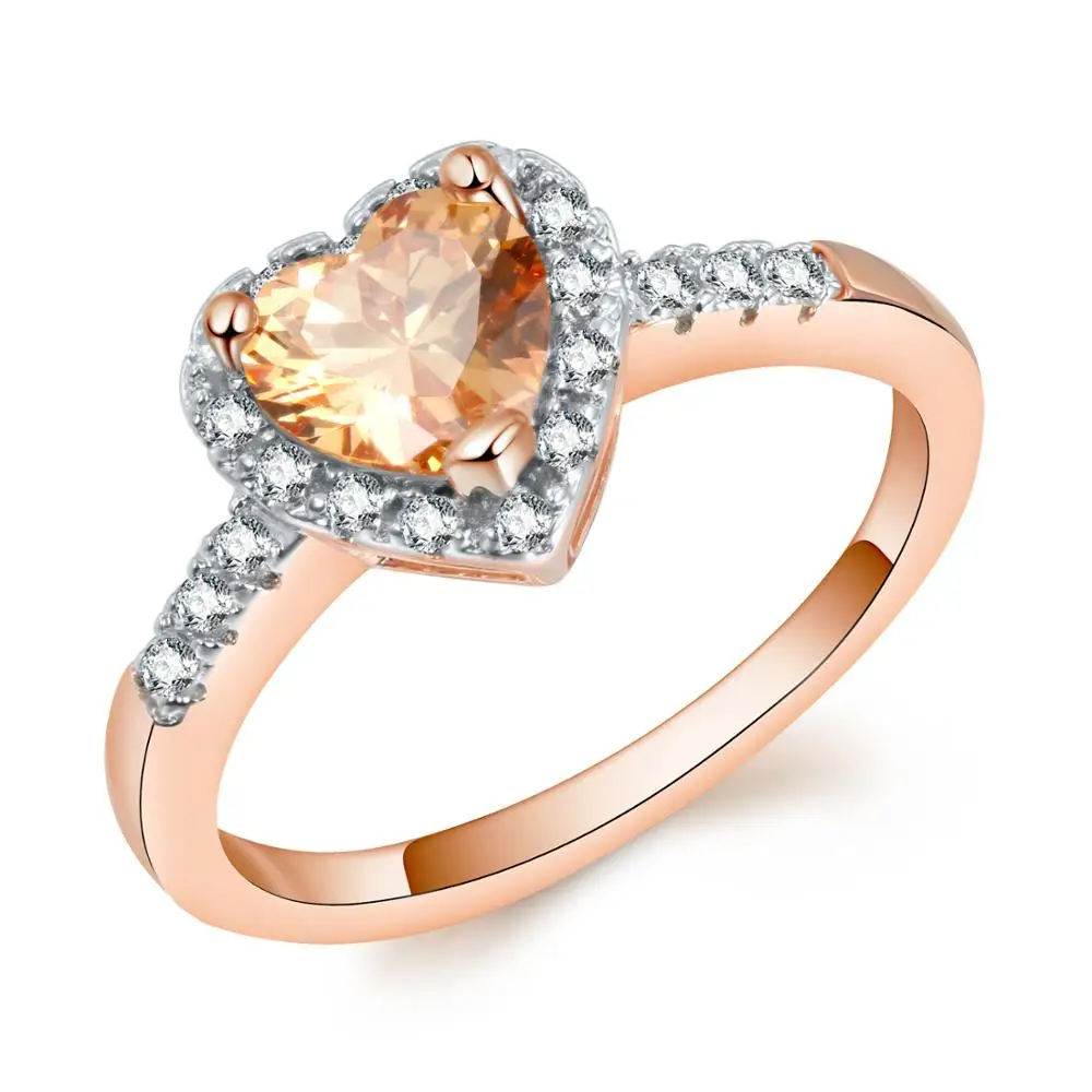 

2019 top quality gold plating wedding ring round diamond cubic zirconia ring heart for women, Red cubic zirconia ring heart