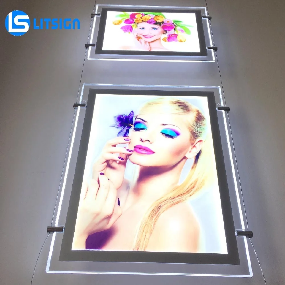 Innovation Real Estate Agent Window Display Hanging Rectangle A4 Acryl LED Light Pockets Shadow Box Frames Wholesale
