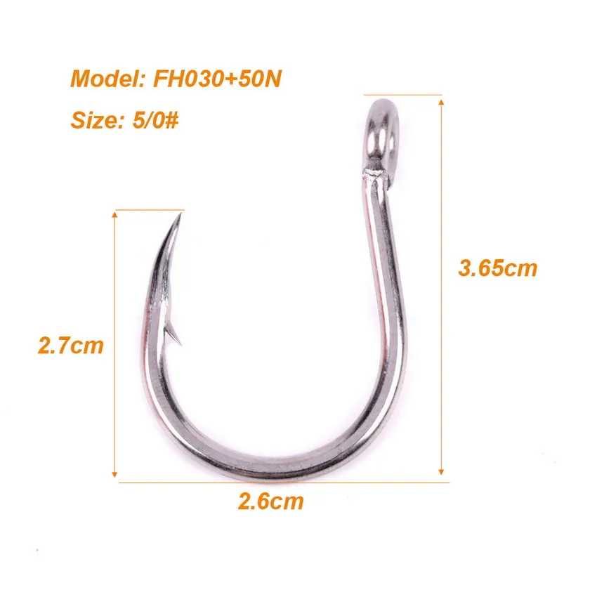 

50Pcs/Pack 5/0# Model Saltwater Fishing Hook JIGGING HOOK Stainless Steel Fishhook Made in Taiwan, Silver