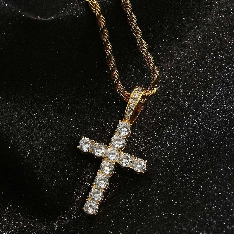 

Men Women Iced AAA Zircon Cross Pendant Hip Hop Copper Material Cross Pendants Necklace (KHP058), As picture