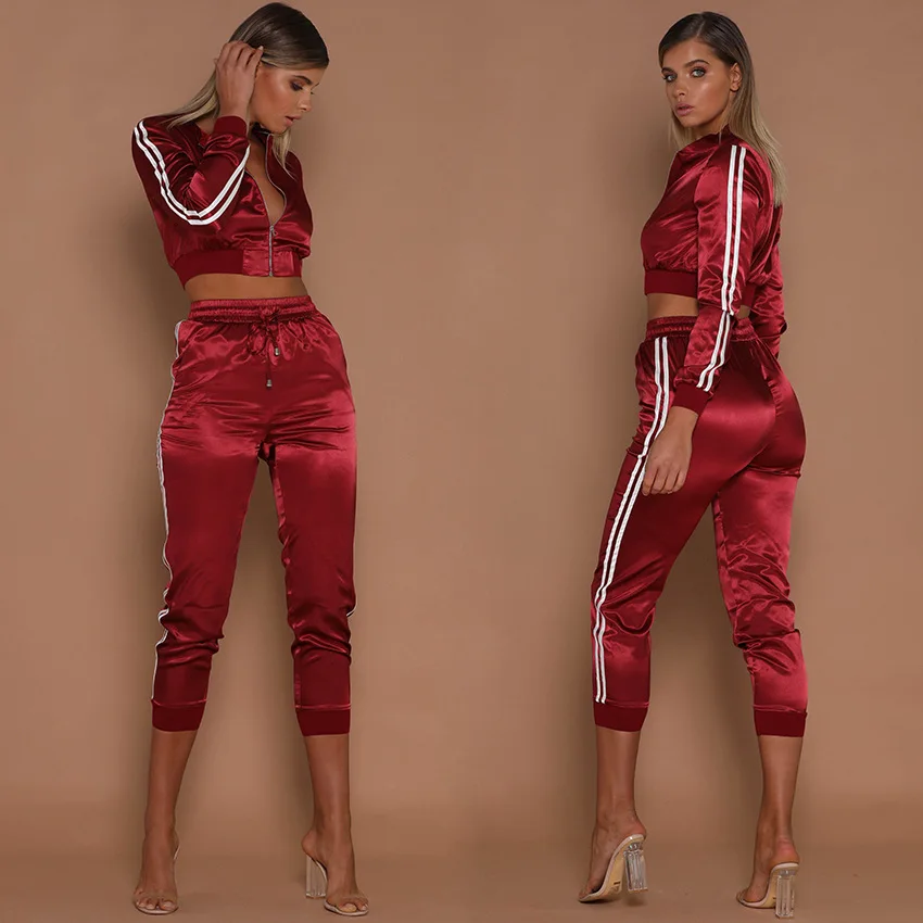 

Autumn Fitness GymJogger Pant & Coat Two Piece Women Clothing 2019, Red;blue;pink