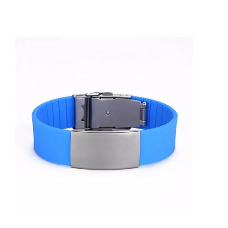 

Custom Personalized Premier Silicone ID mens bracelet clasp with metal plate