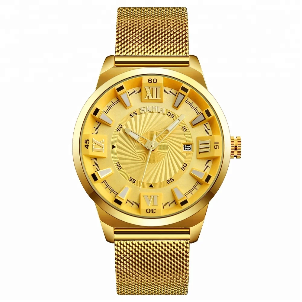 

OEM skmei 9166 luxury stainless steel japanese movement golden watch men, Gold;white;blue;black