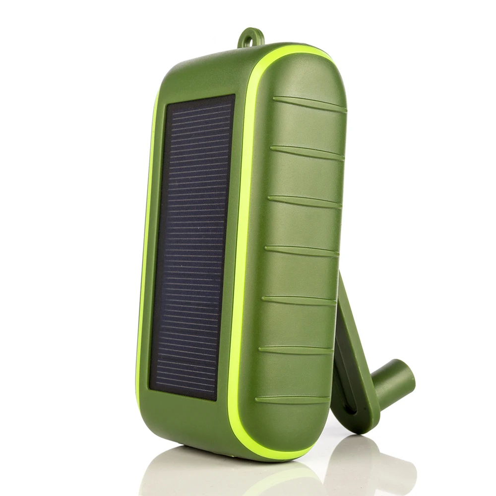 

Dual USB output hand crank dynamo power bank, solar mobile phone charger with LED light, Black, green