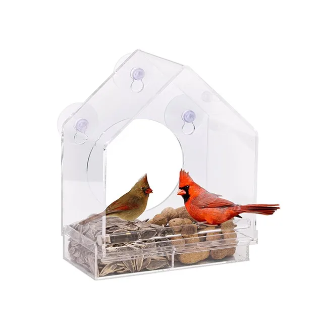House Shaped Plexiglass Acrylic Window Plastic Bird Feeder Clearwindows