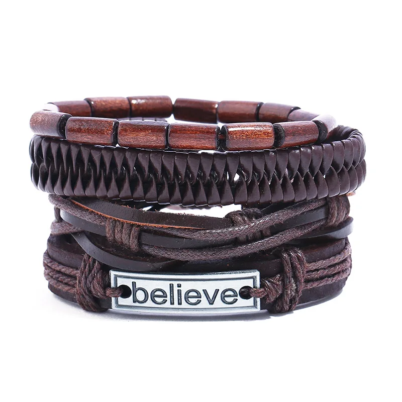

Wholesale BELIEVE Engrave Bracelet Handmade DIY Set Leather Bracelet for Men Fashionable New Leather Jewelry