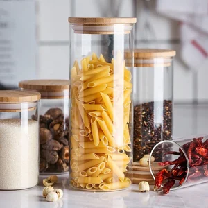 Image of Hot sale round glass jar with bamboo lid