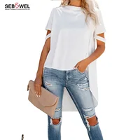 

Factory Price High Low Design Sleeve Long White Top