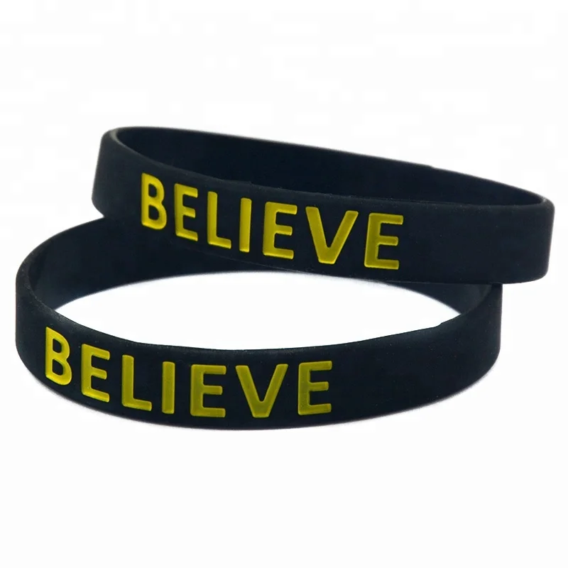 

50PCS Ink Filled Logo Believe Silicone Wristband for Faith Religion, Black